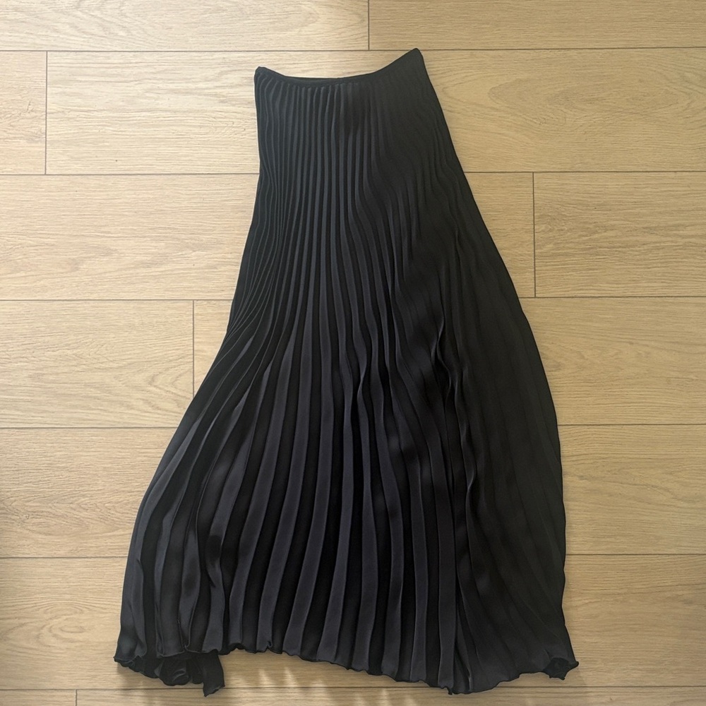 Black Satin Pleated Maxi Skirt